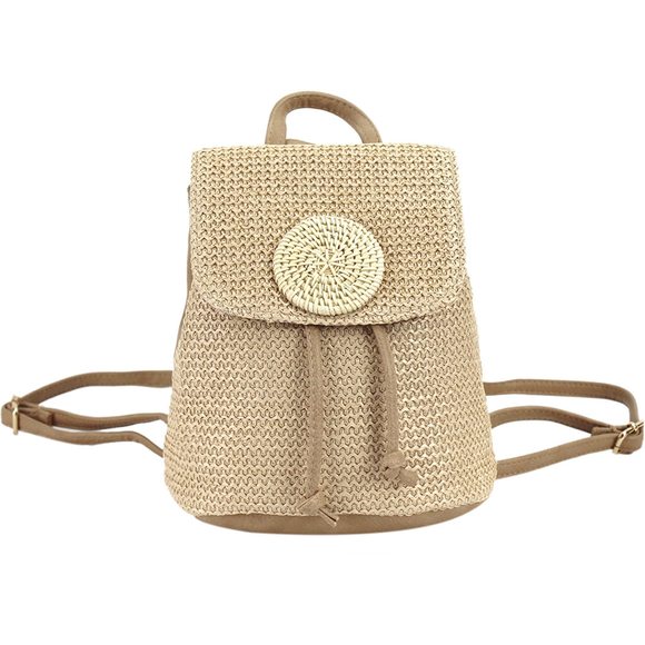 Small Straw Woven Backpack Daypack Cross-Body Shoulder Bag ;) - Picture 1 of 6
